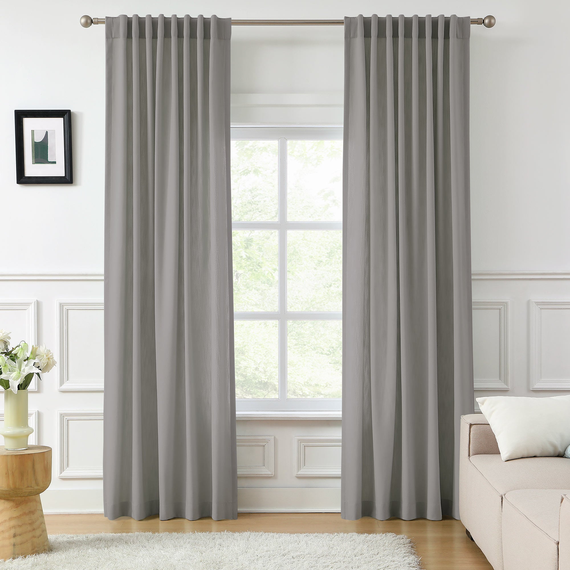 Elvonaeoly Solid Texture Cotton Curtains