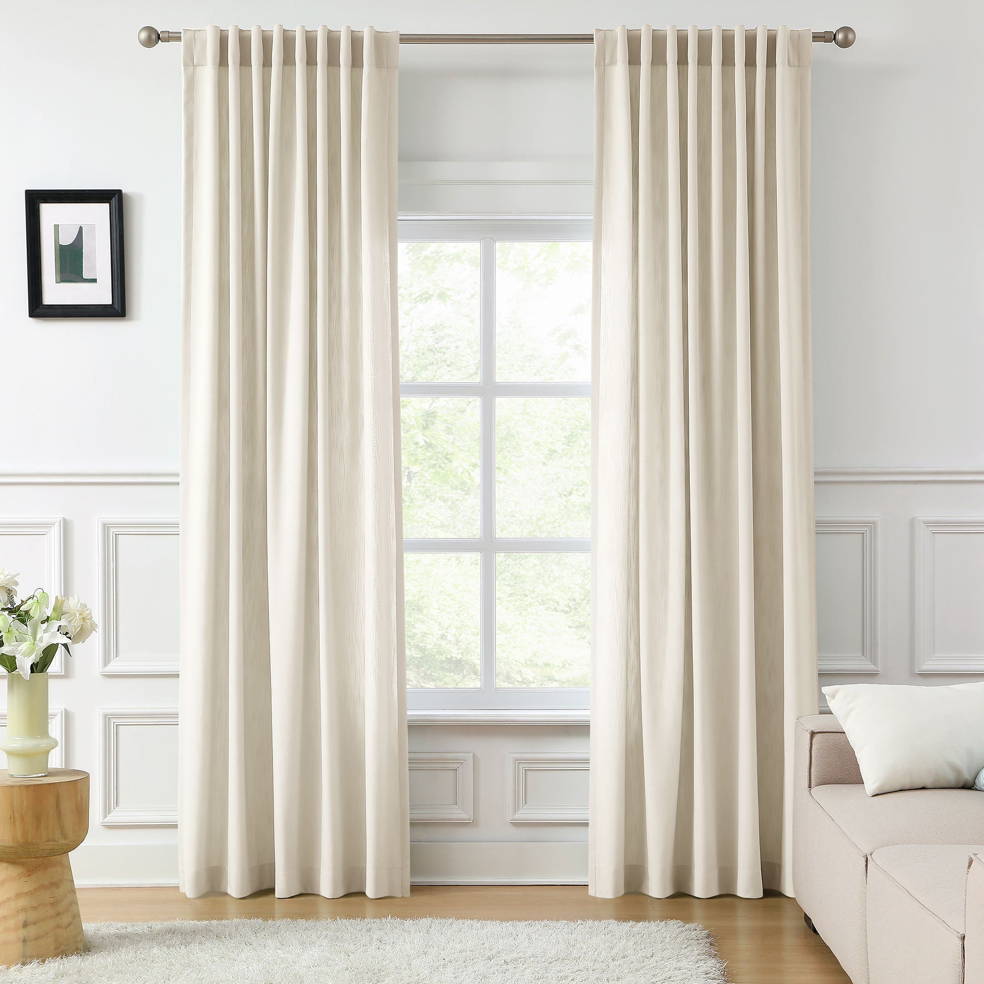 Elvonaeoly Solid Texture Cotton Curtains