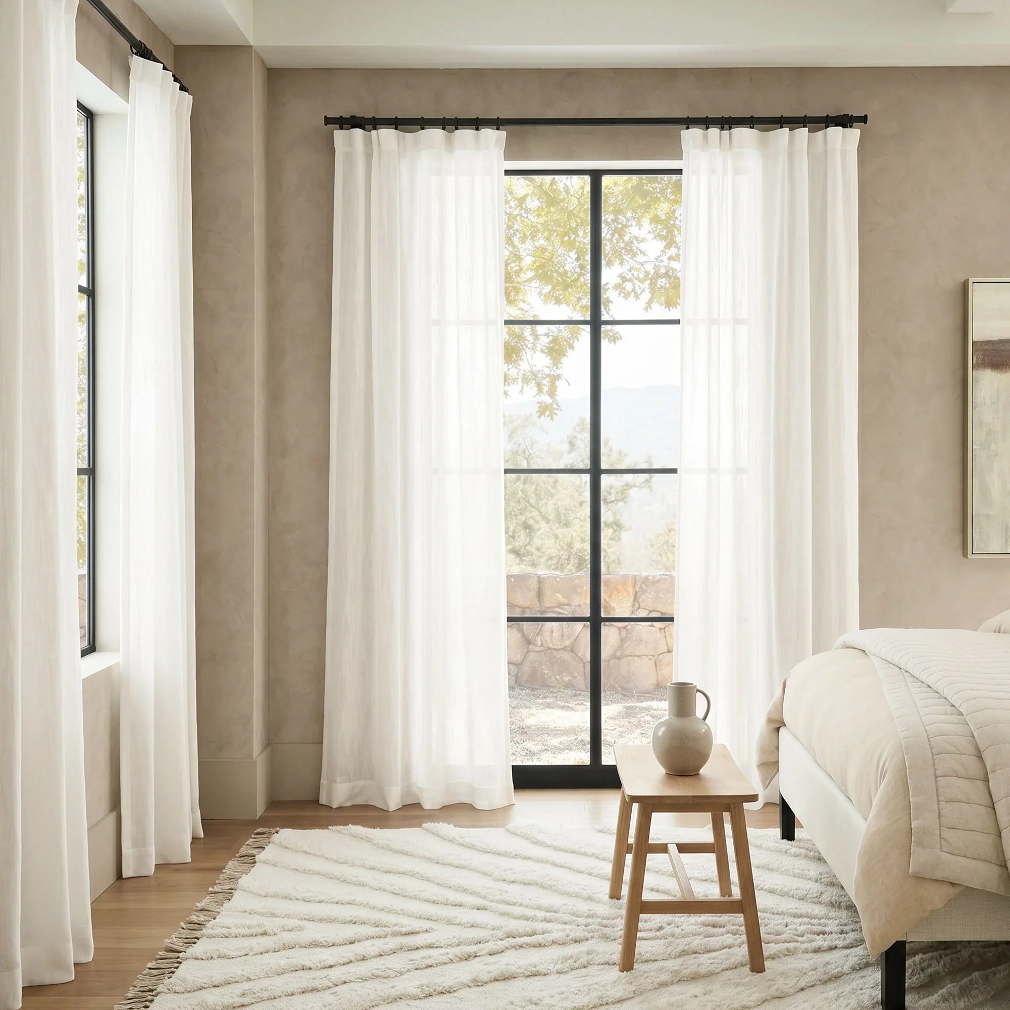 Elvonaeoly Solid Texture Cotton Curtains