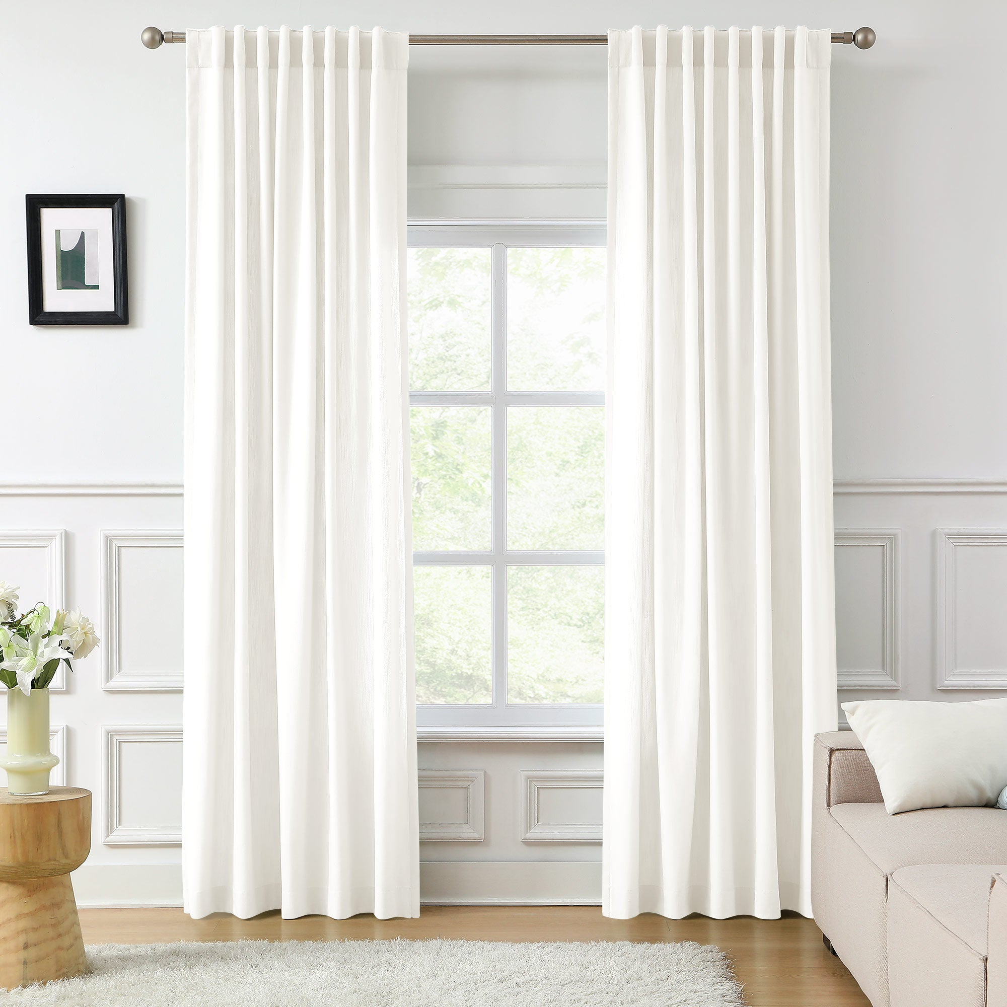 Elvonaeoly Solid Texture Cotton Curtains