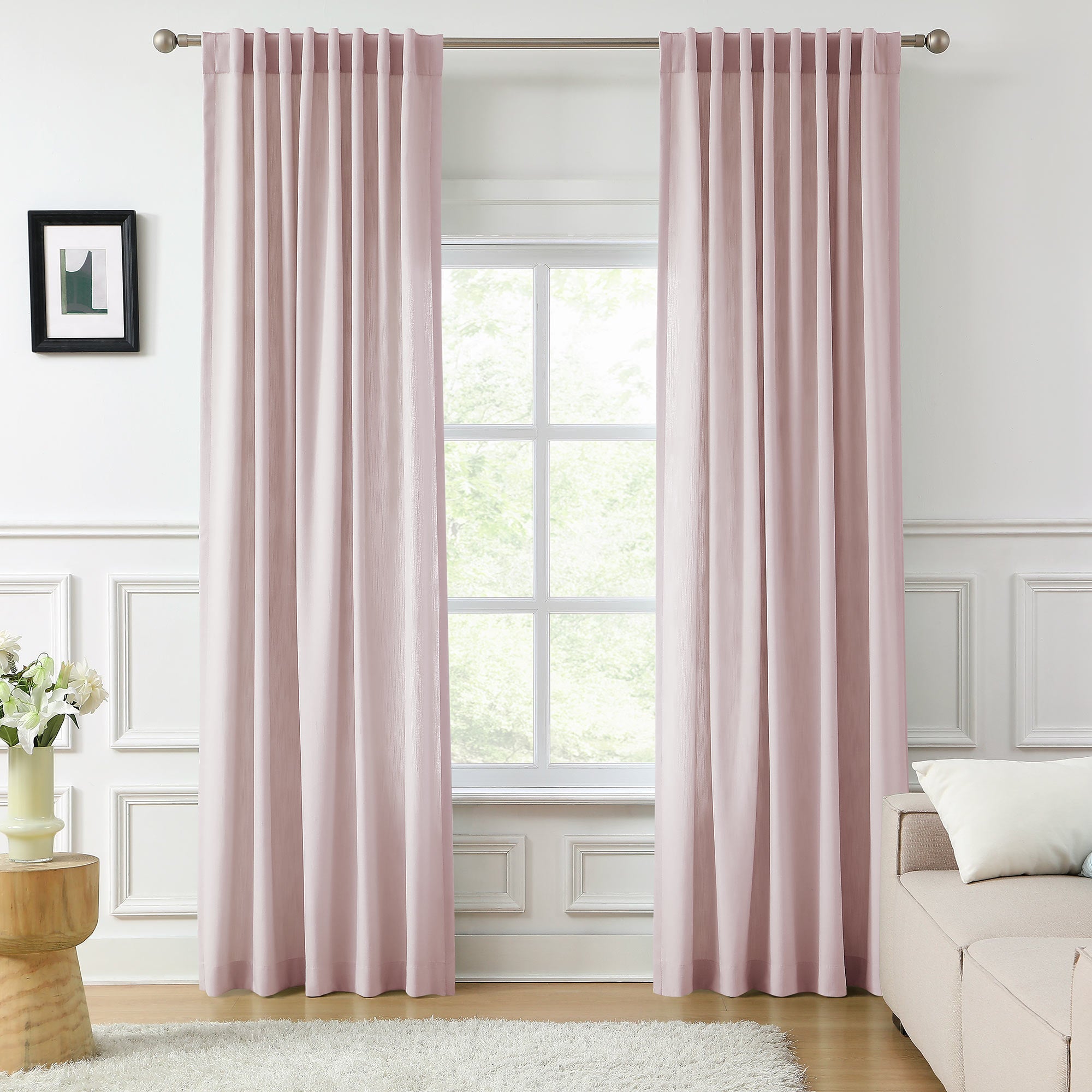 Elvonaeoly Solid Texture Cotton Curtains