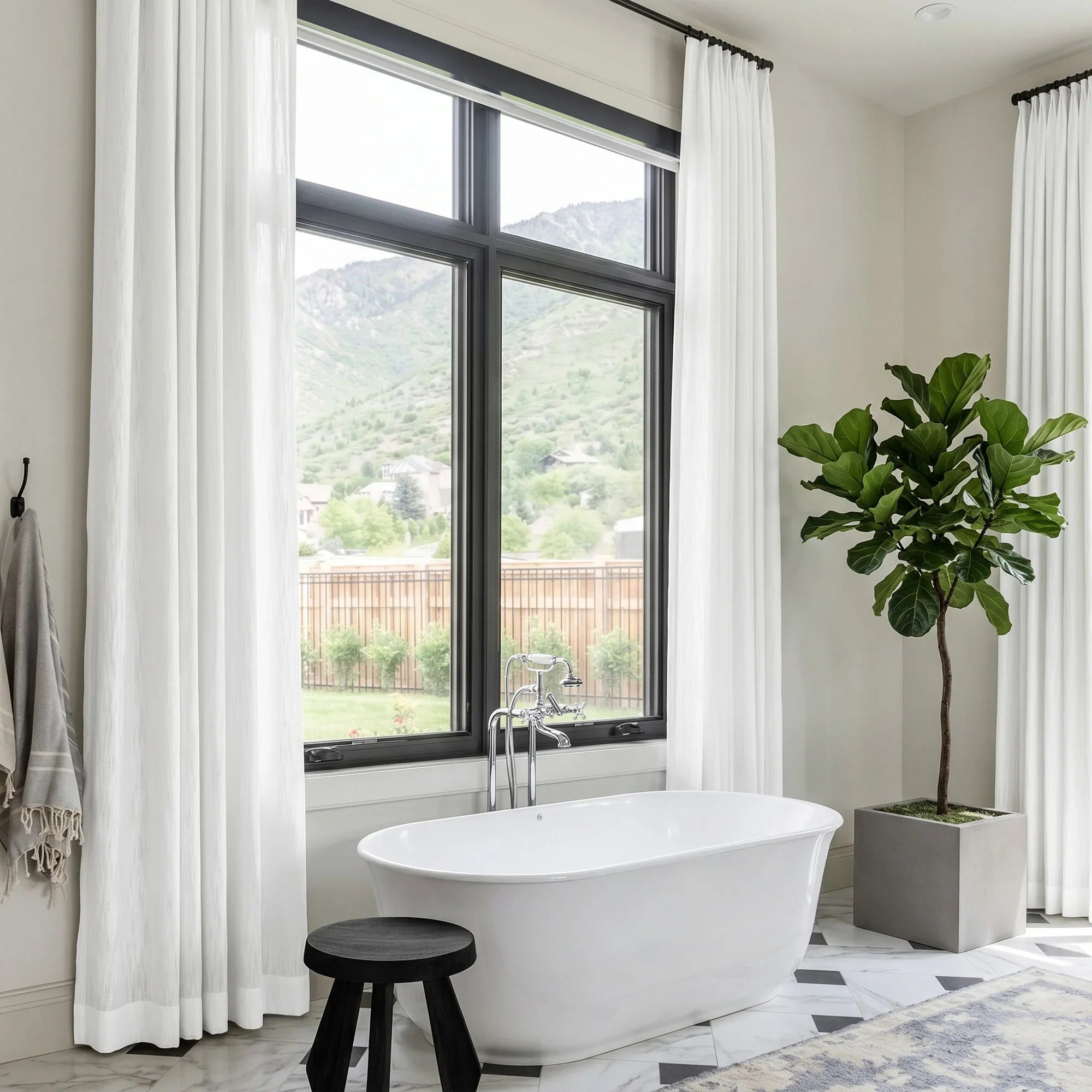 Elvonaeoly Solid Texture Cotton Curtains