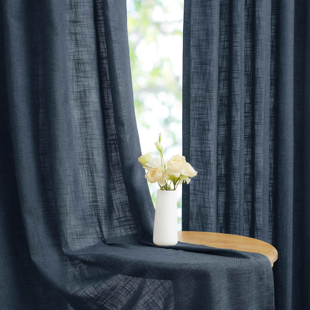 Elvonaeoly Crossweave Linen Look Custom Curtains