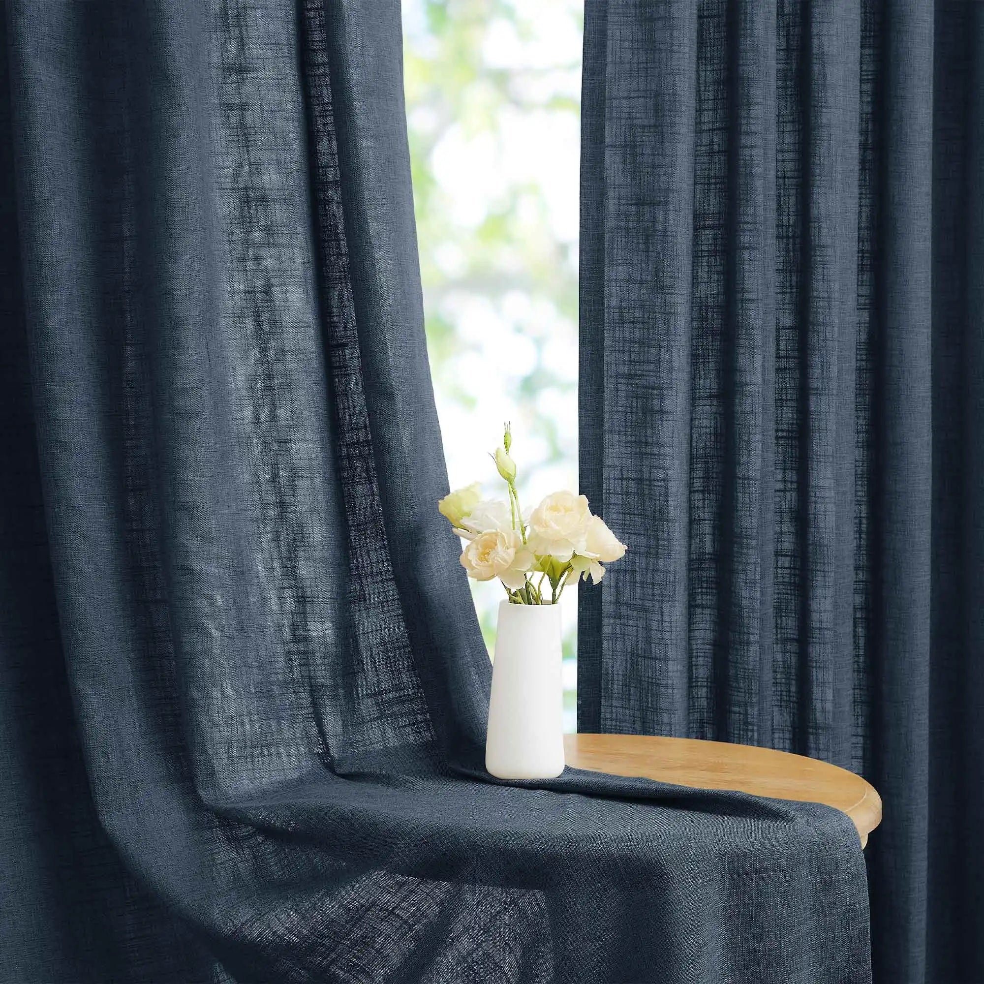 Elvonaeoly Crossweave Linen Look Custom Curtains