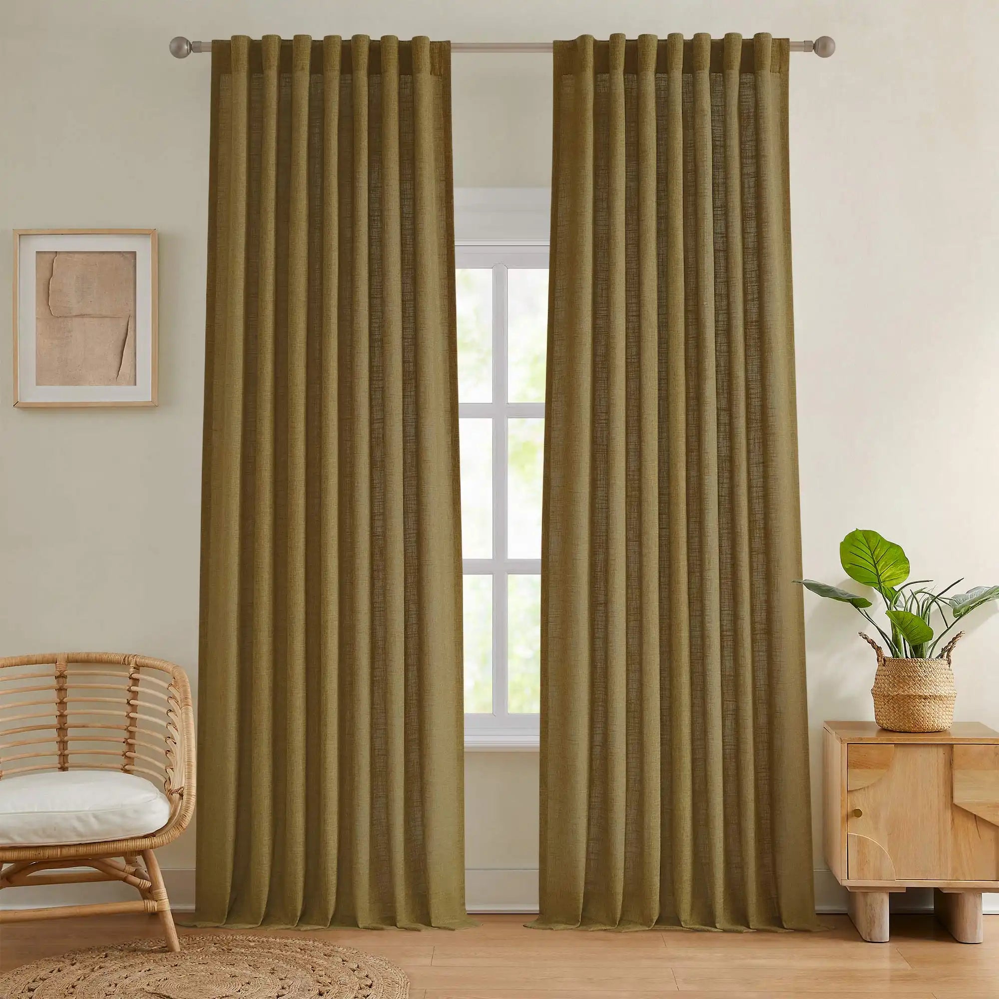 Elvonaeoly Crossweave Linen Look Custom Curtains