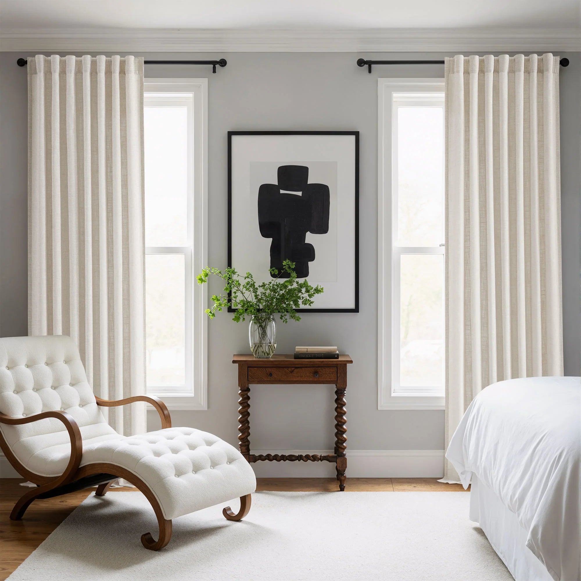 Elvonaeoly Crossweave Linen Look Custom Curtains