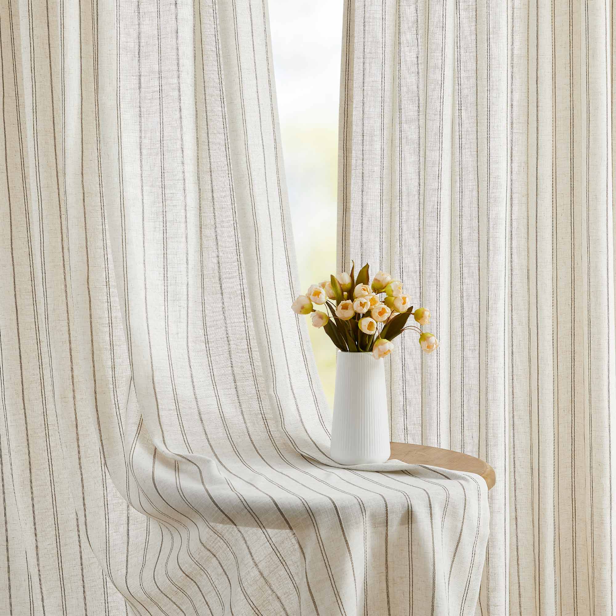 Elvonaeoly Minimalist Striped Linen Curtains