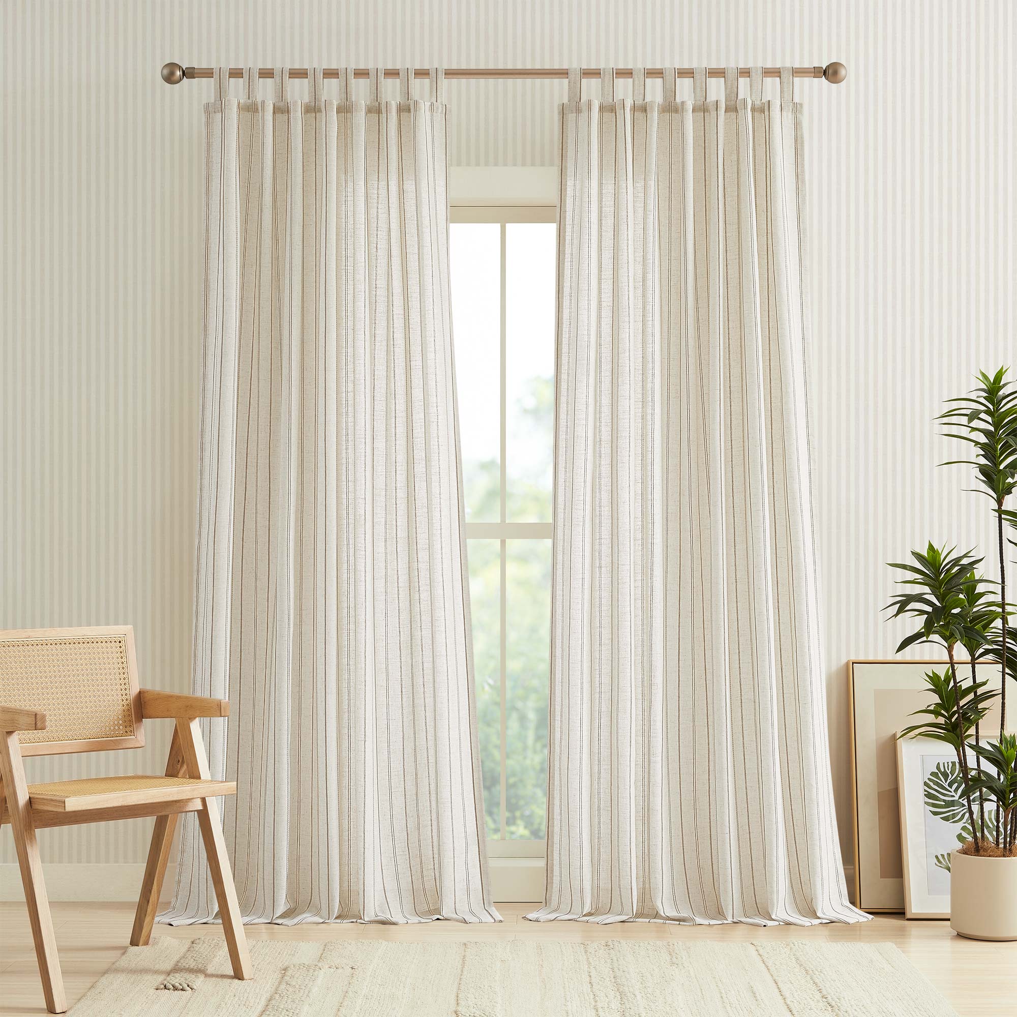 Elvonaeoly Minimalist Striped Linen Curtains