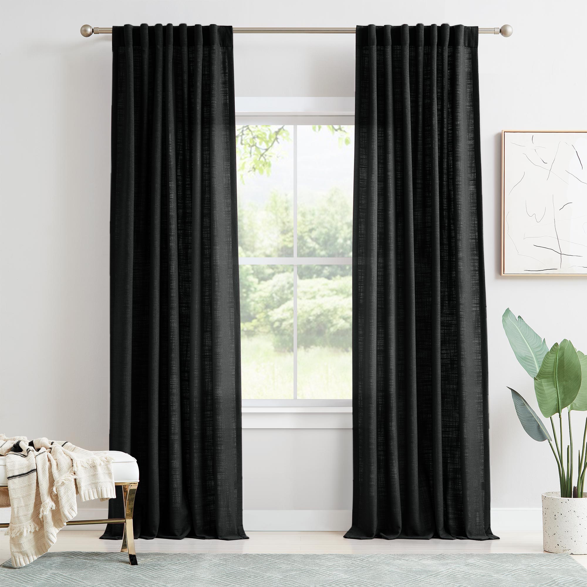 Elvonaeoly Linen Blend Curtains