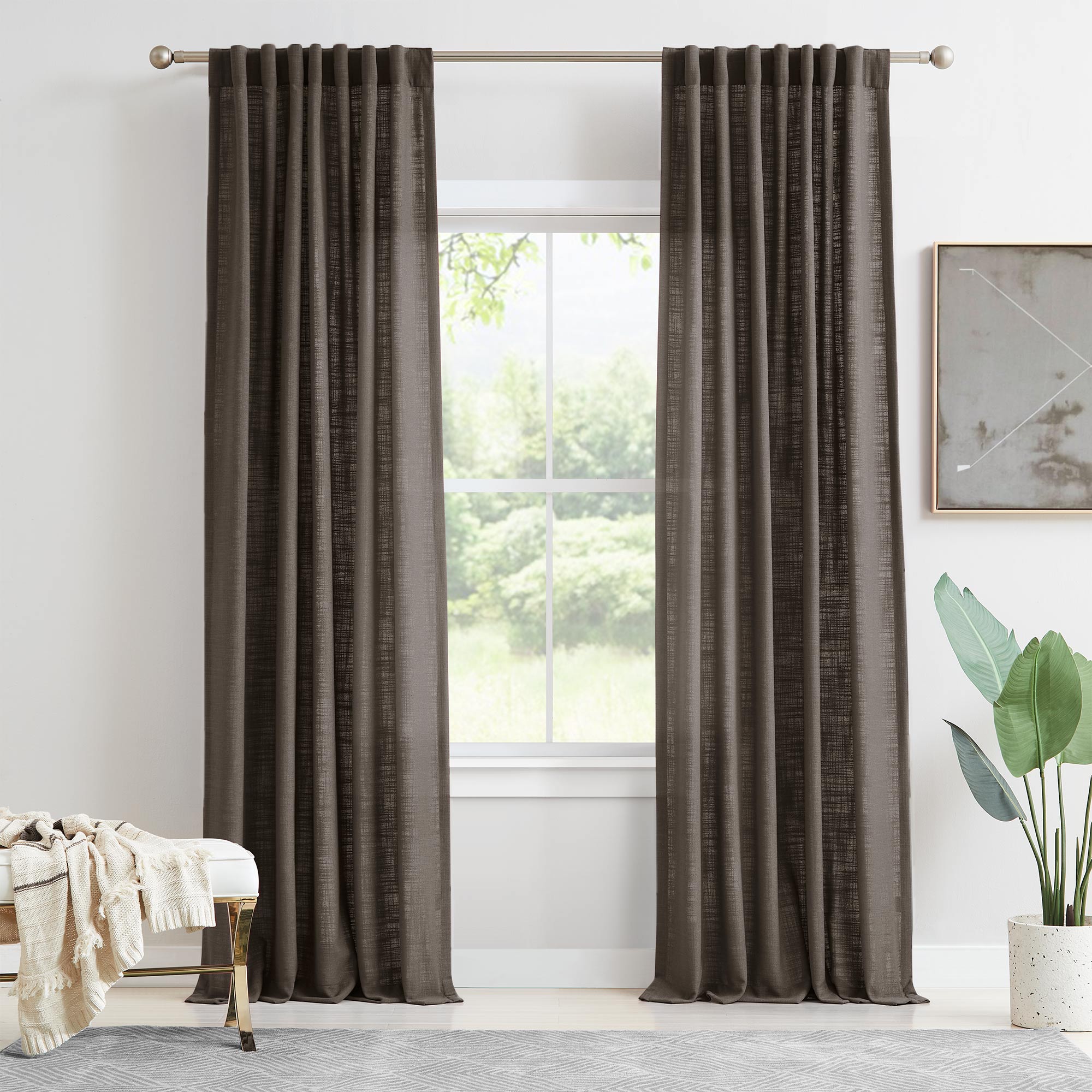 Elvonaeoly Linen Blend Curtains