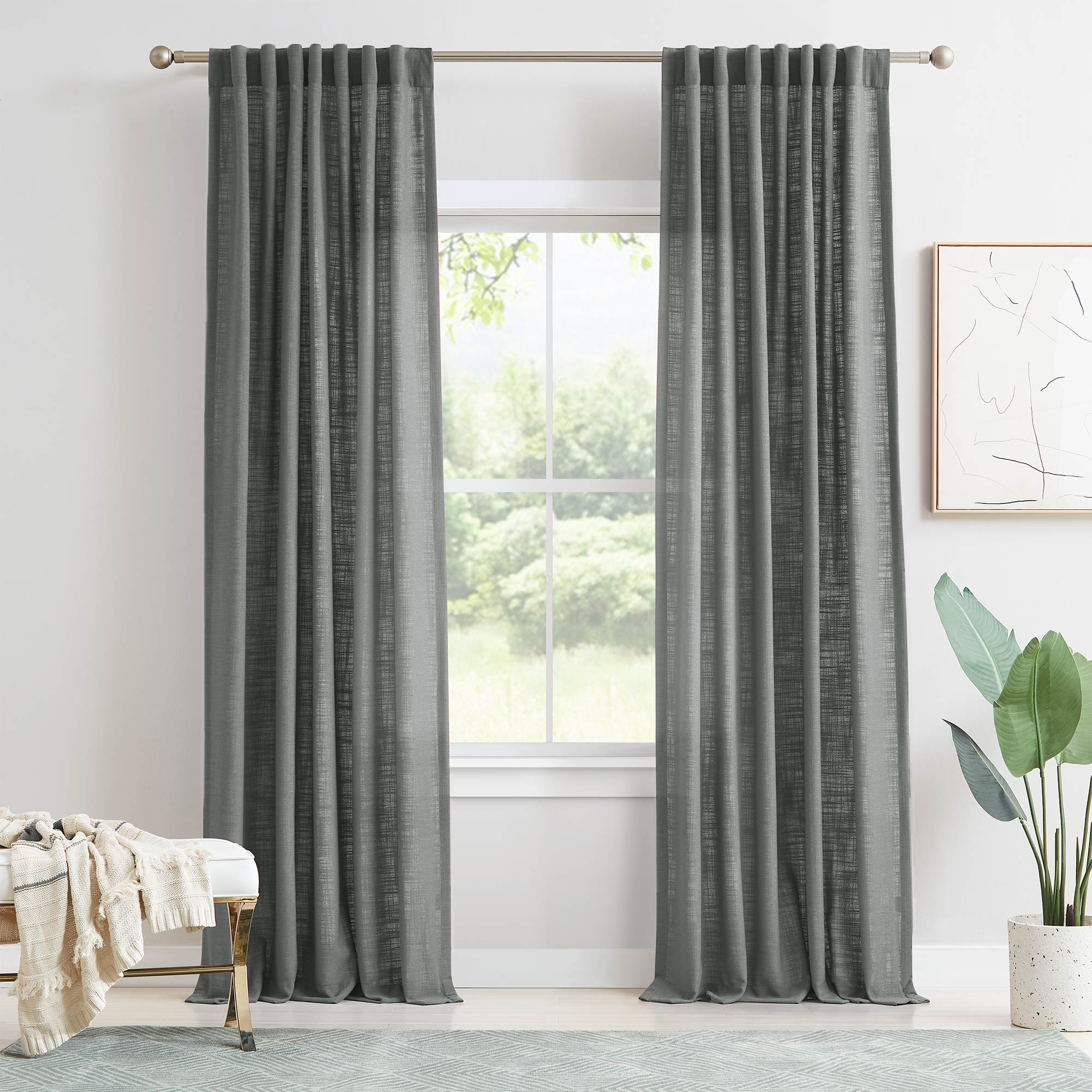 Elvonaeoly Linen Blend Curtains