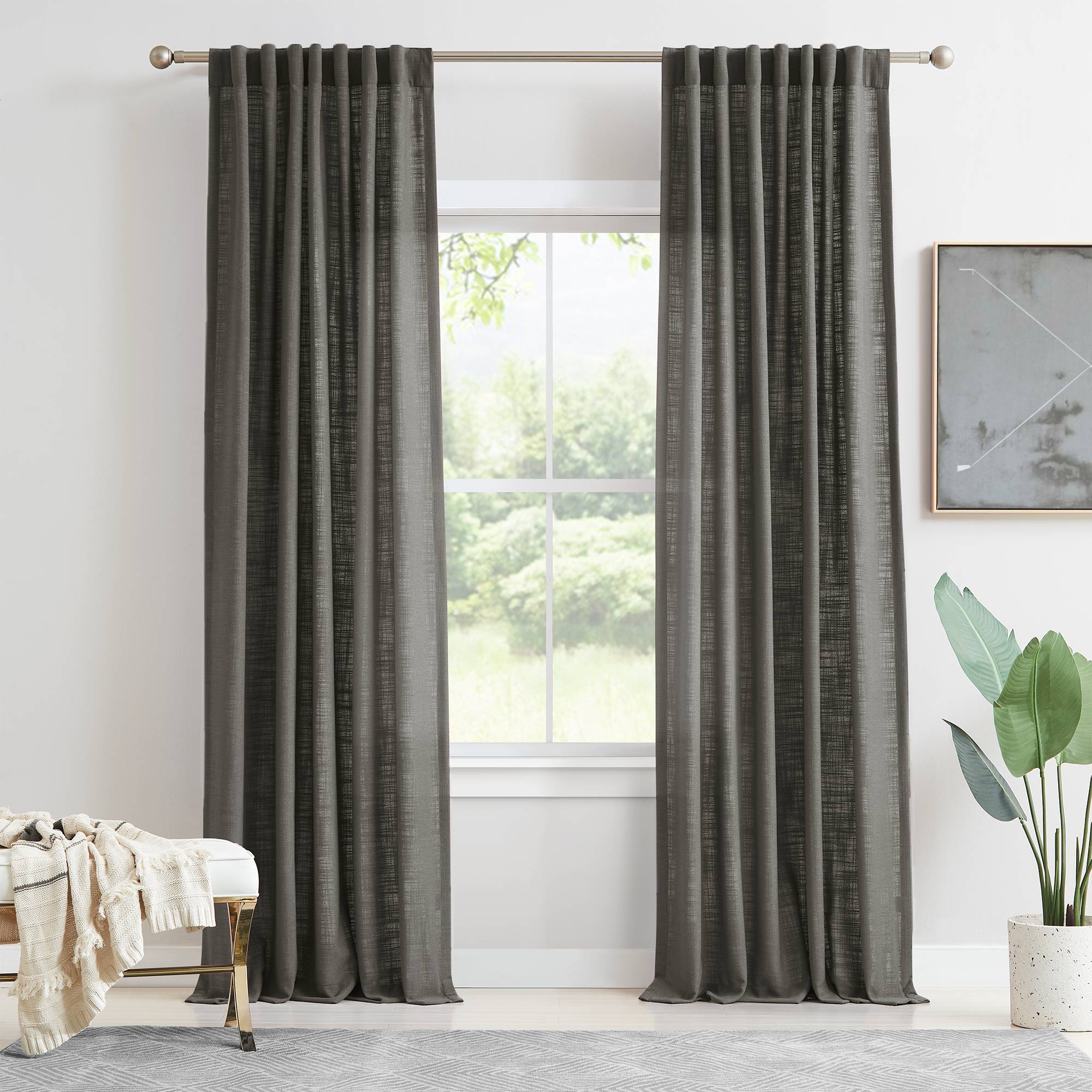Elvonaeoly Linen Blend Curtains