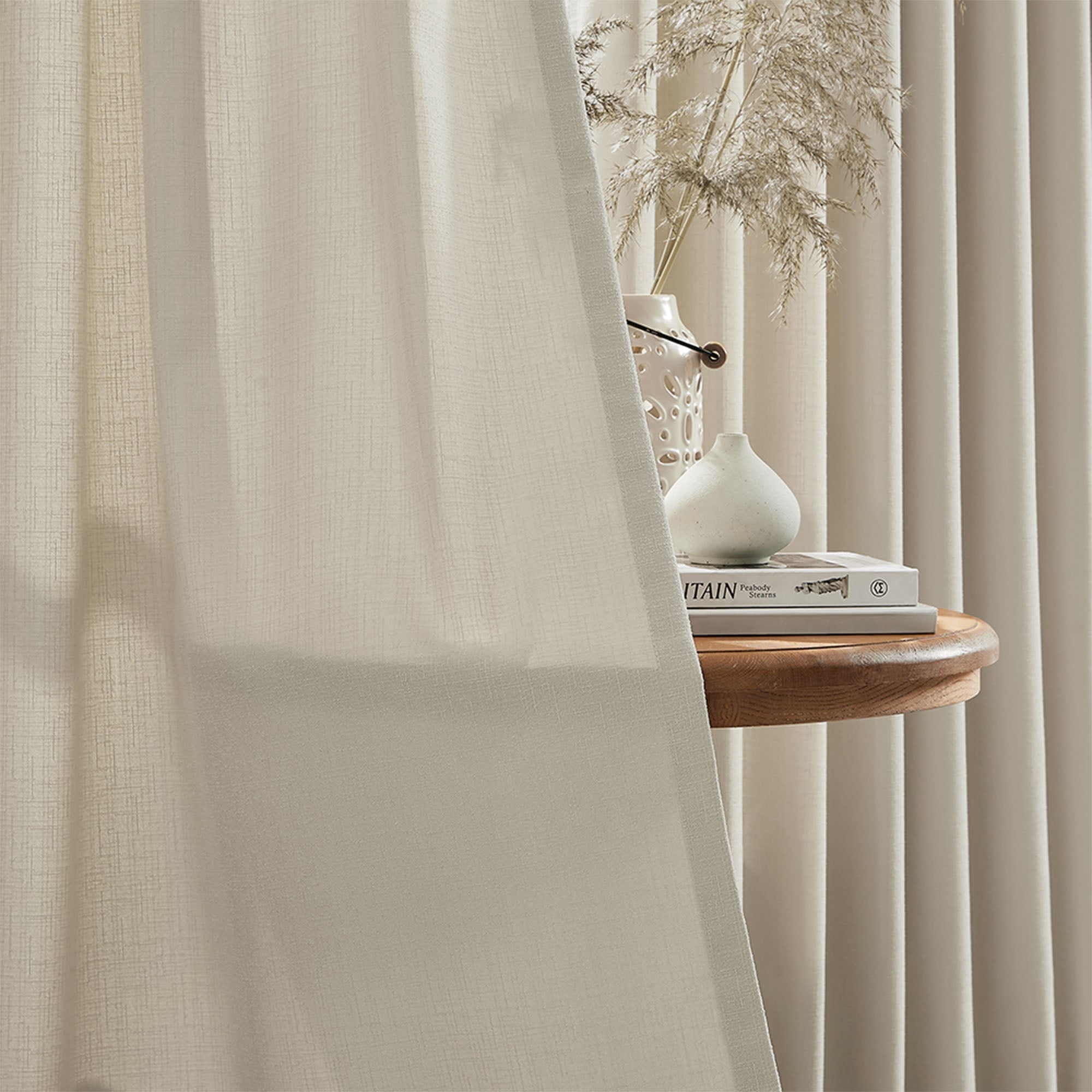 Elvonaeoly Cross Linen Texture Curtains