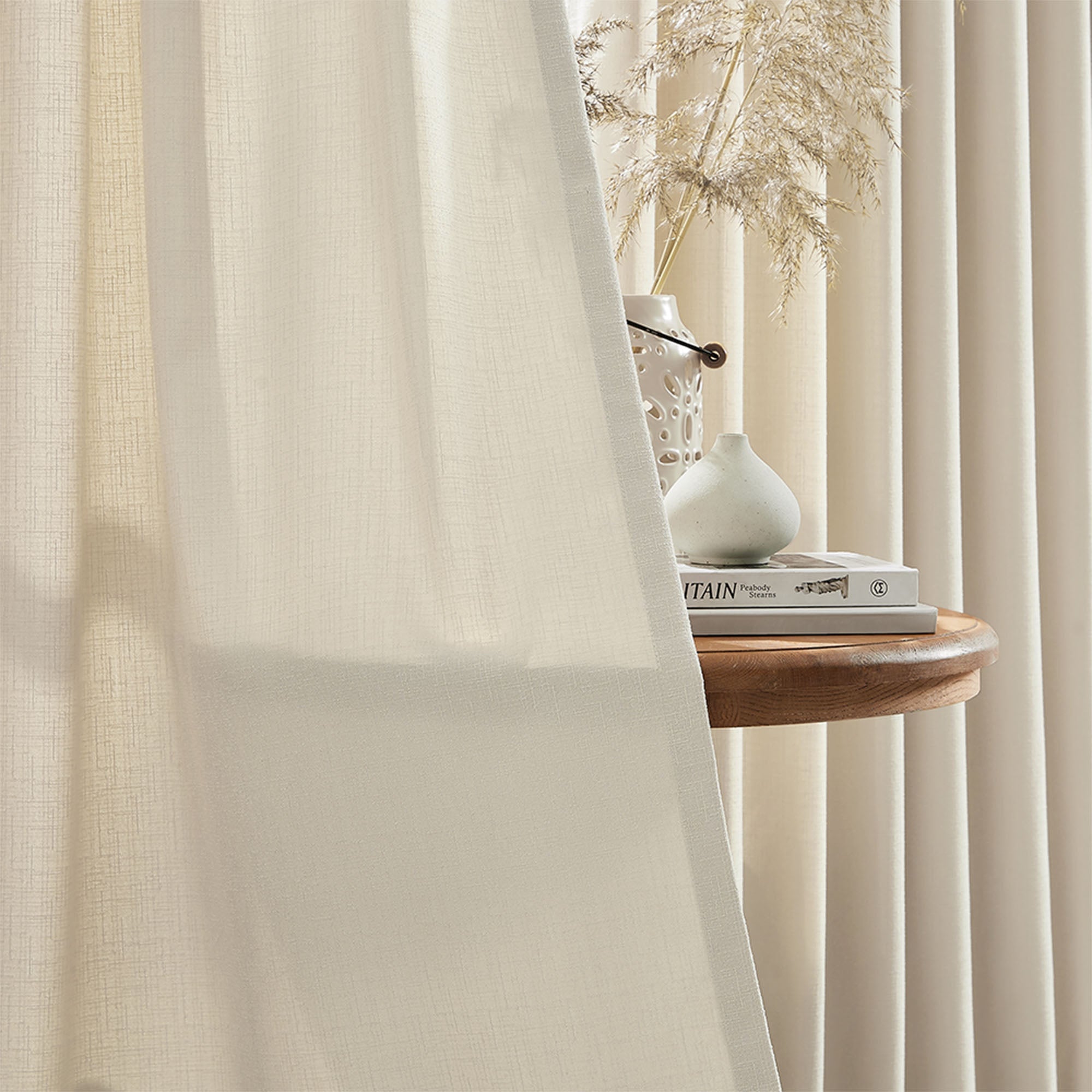 Elvonaeoly Cross Linen Texture Curtains