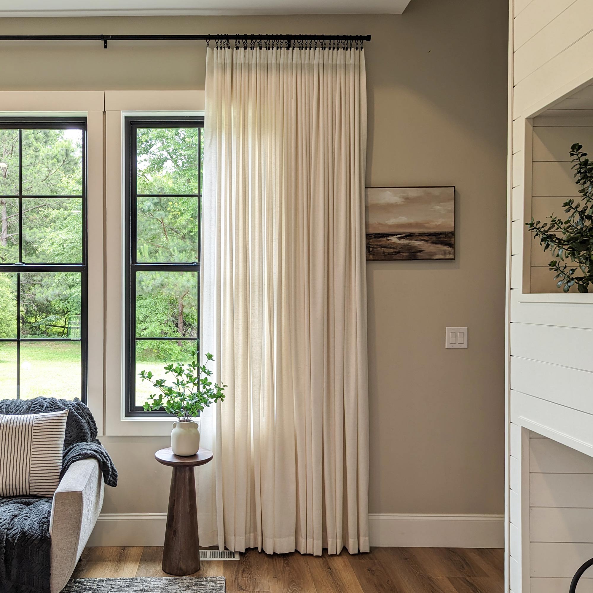 Elvonaeoly Cotton Linen Semi Sheer Curtains