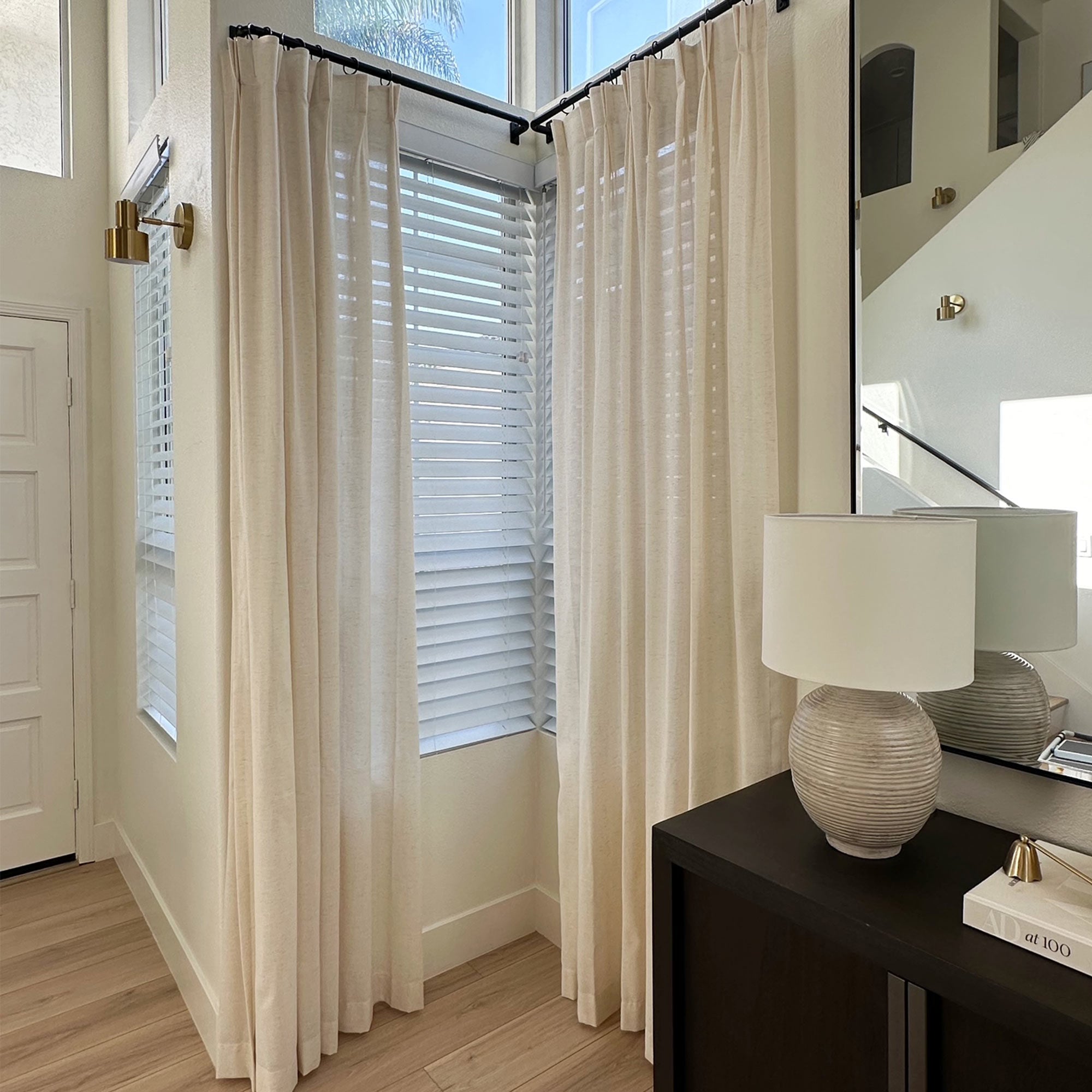 Elvonaeoly Cotton Linen Semi Sheer Curtains