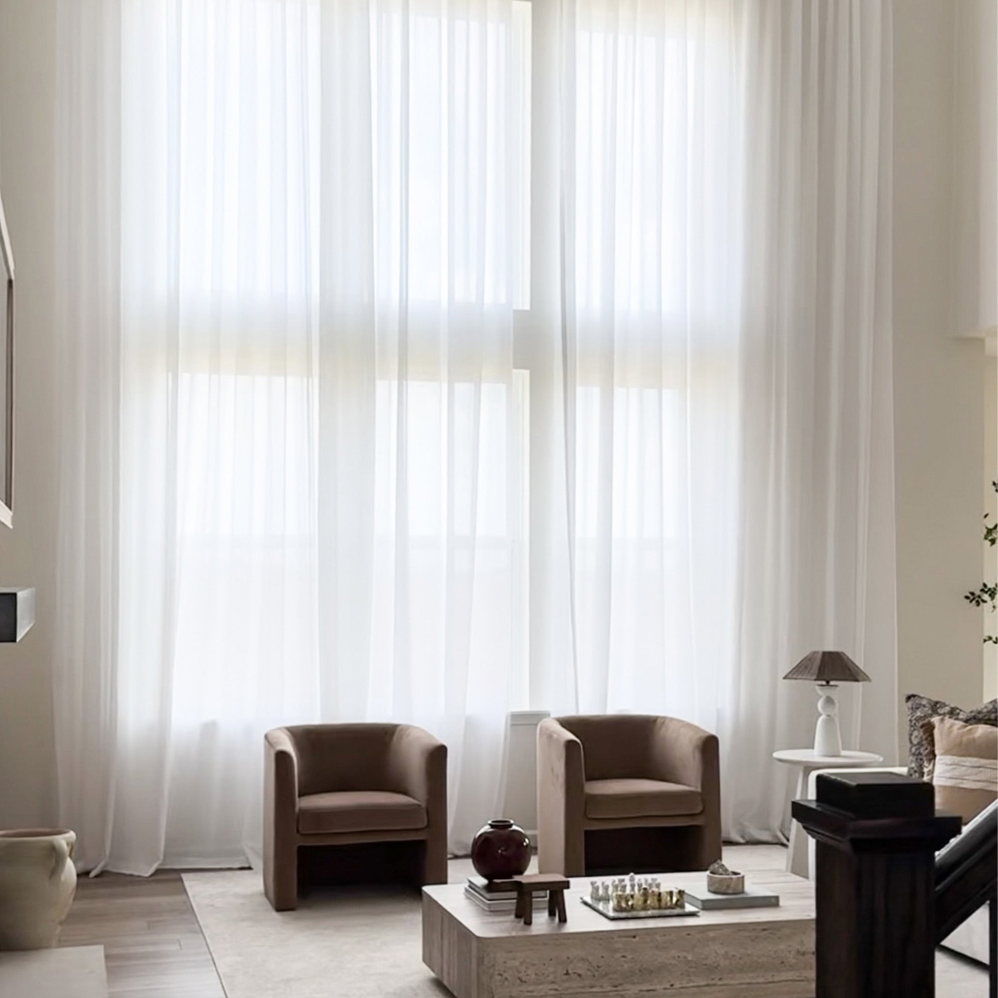 Elvonaeoly Cotton Linen Semi Sheer Curtains