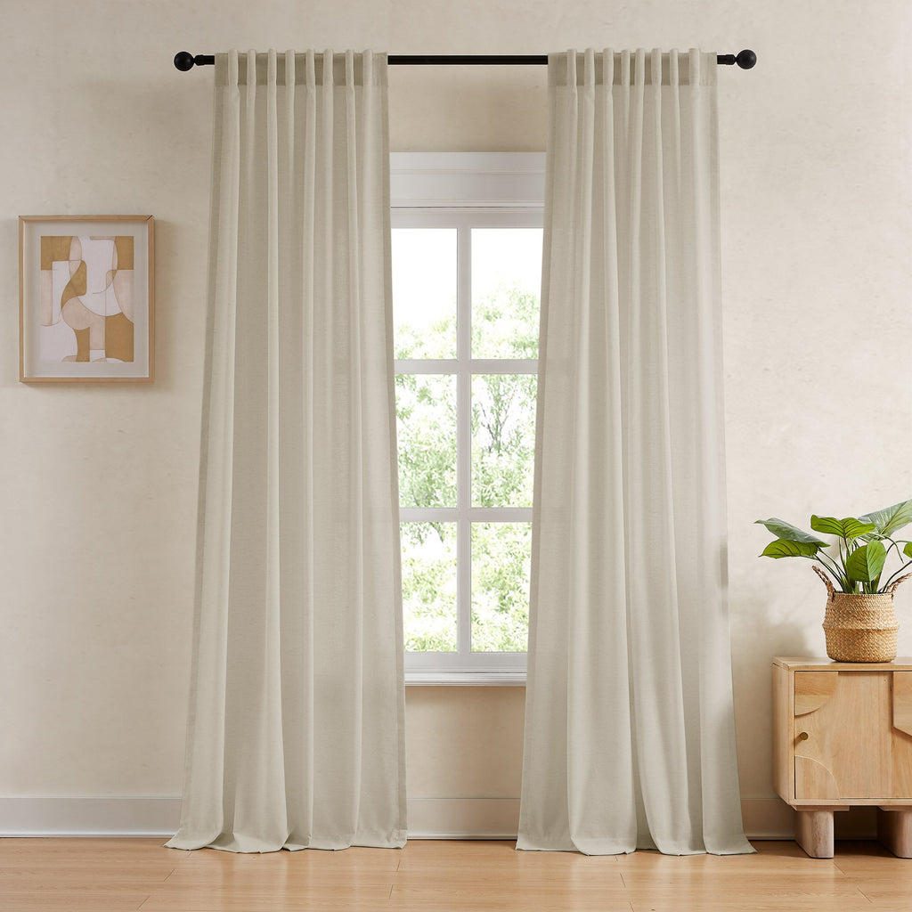 Elvonaeoly Cotton Linen Semi Sheer Curtains