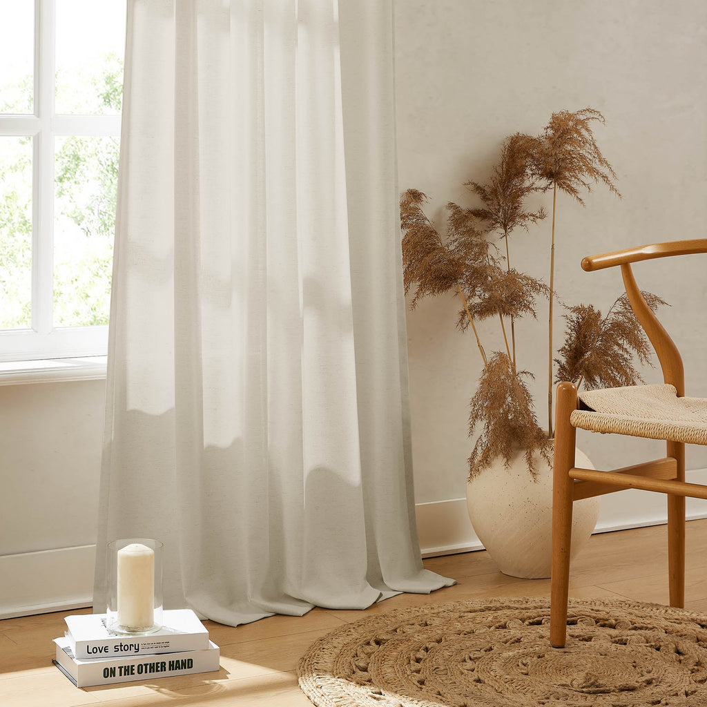 Elvonaeoly Cotton Linen Semi Sheer Curtains
