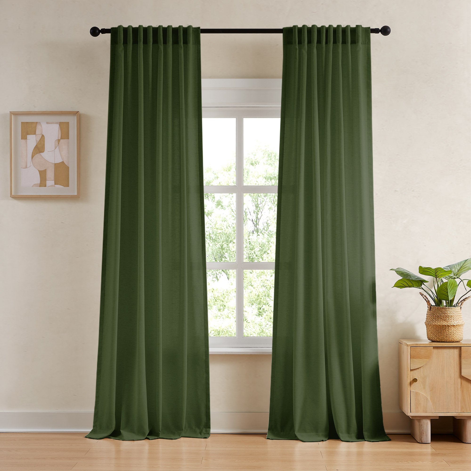 Elvonaeoly Cotton Linen Semi Sheer Curtains