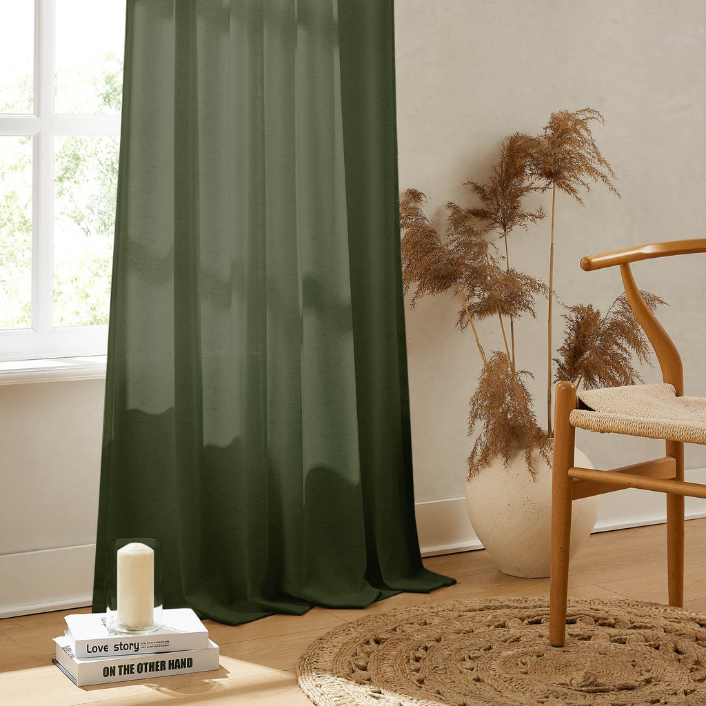 Elvonaeoly Cotton Linen Semi Sheer Curtains