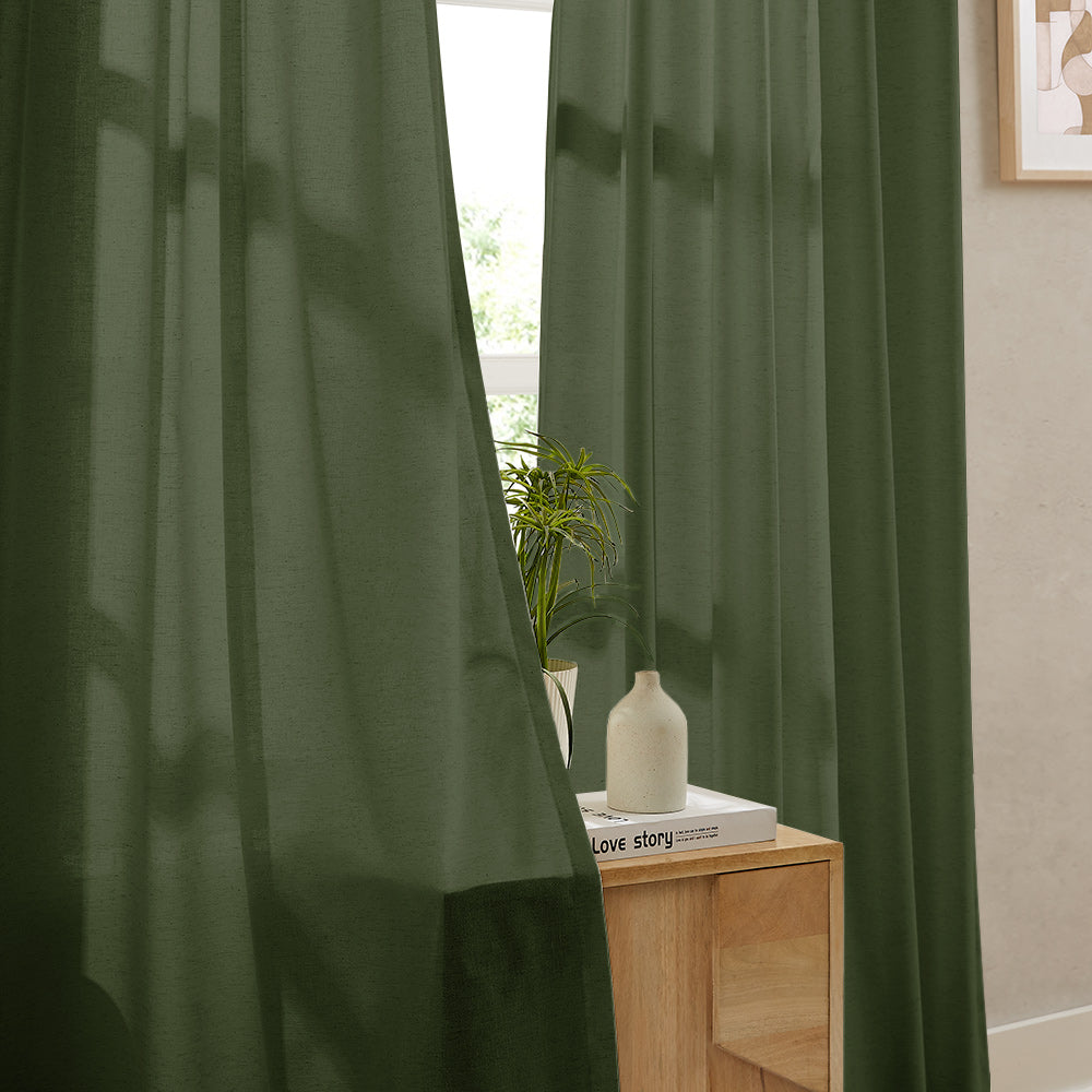 Elvonaeoly Cotton Linen Semi Sheer Curtains
