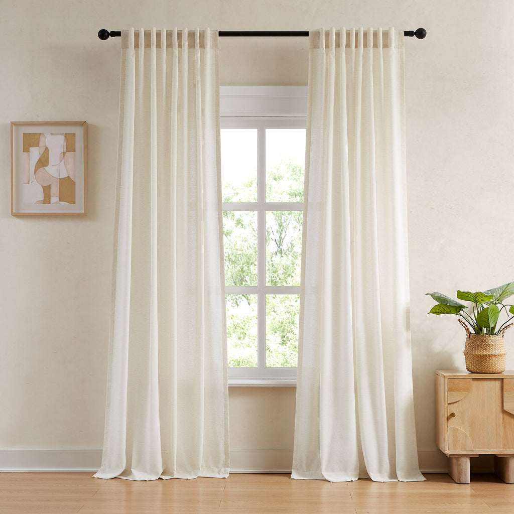 Elvonaeoly Cotton Linen Semi Sheer Curtains