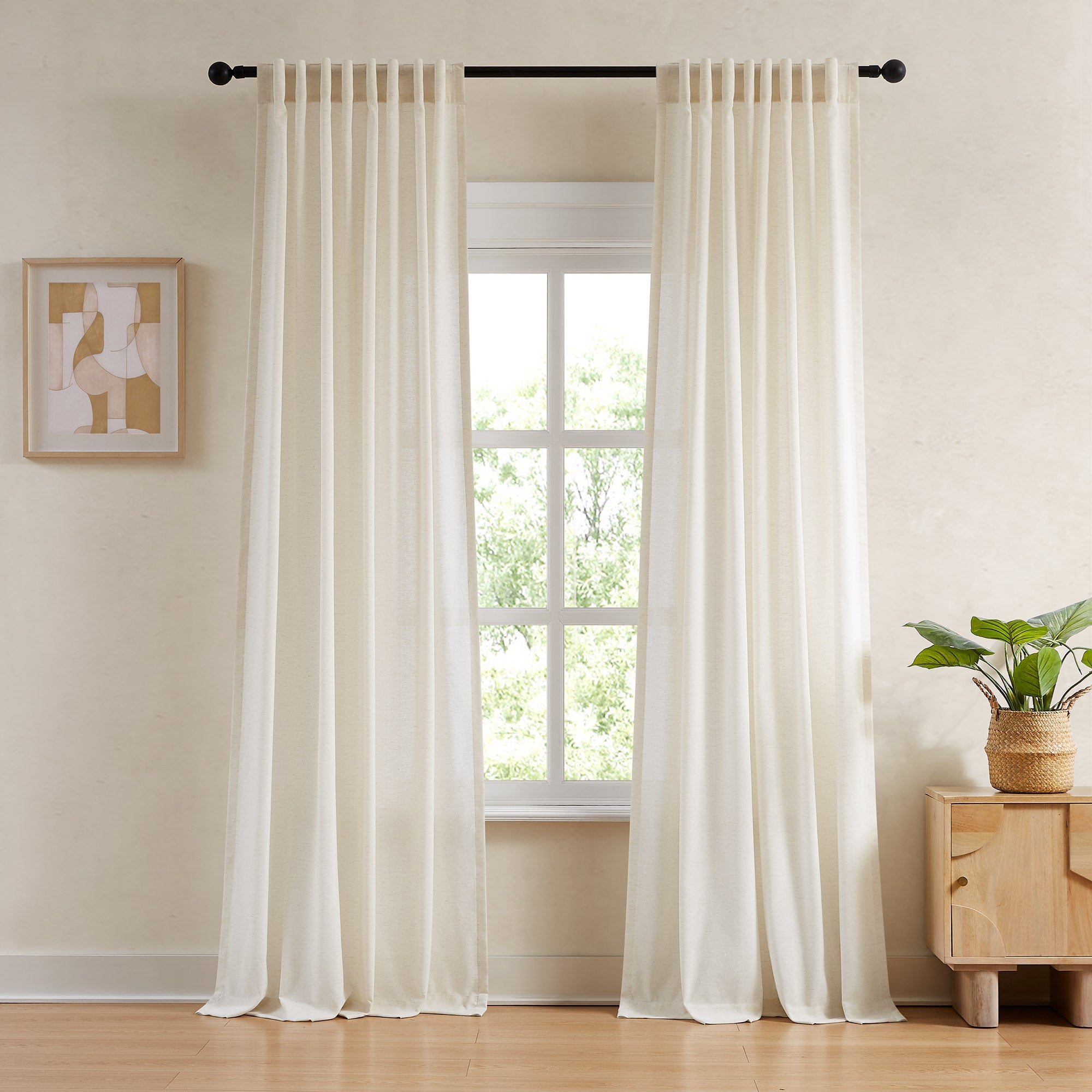 Elvonaeoly Cotton Linen Semi Sheer Curtains
