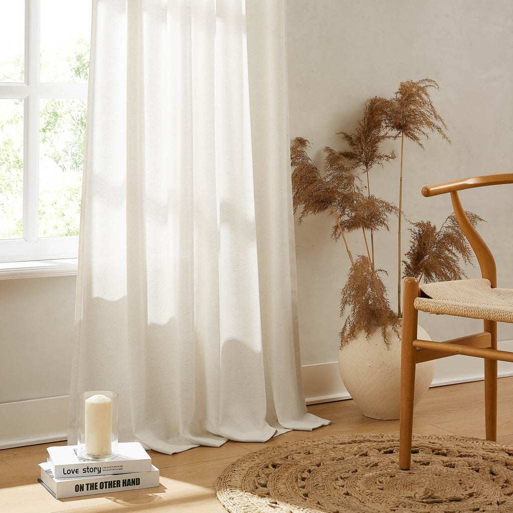 Elvonaeoly Cotton Linen Semi Sheer Curtains