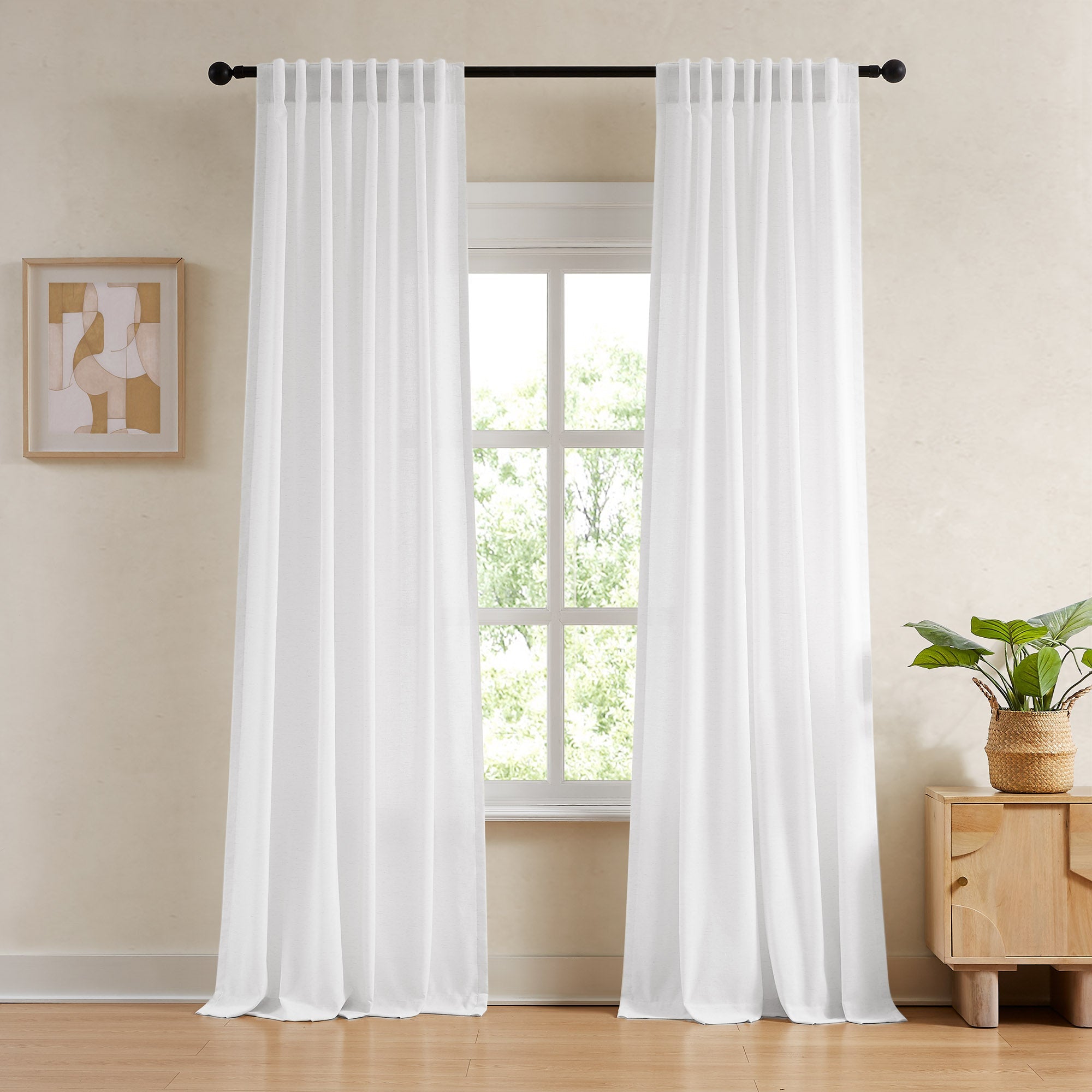 Elvonaeoly Cotton Linen Semi Sheer Curtains