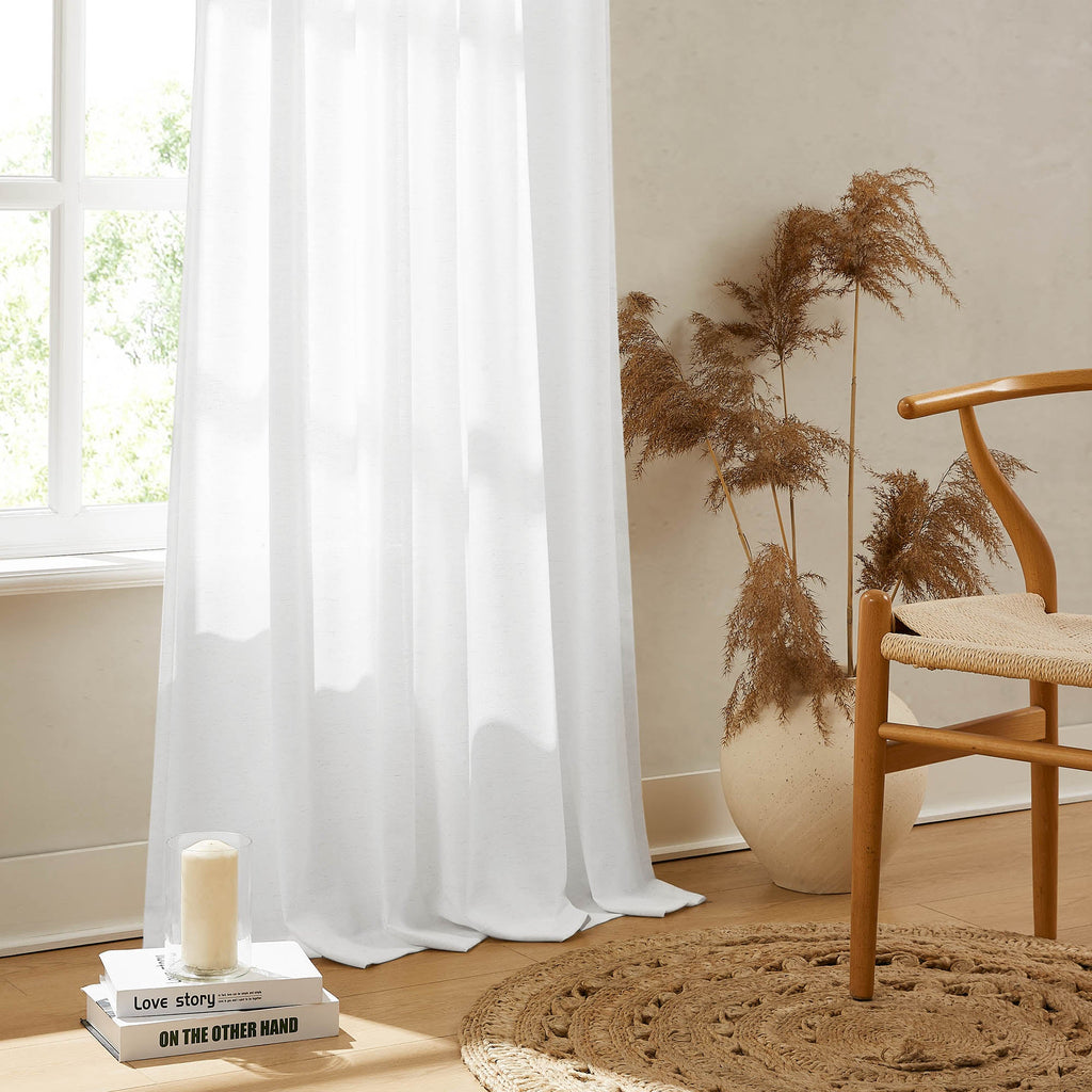 Elvonaeoly Cotton Linen Semi Sheer Curtains