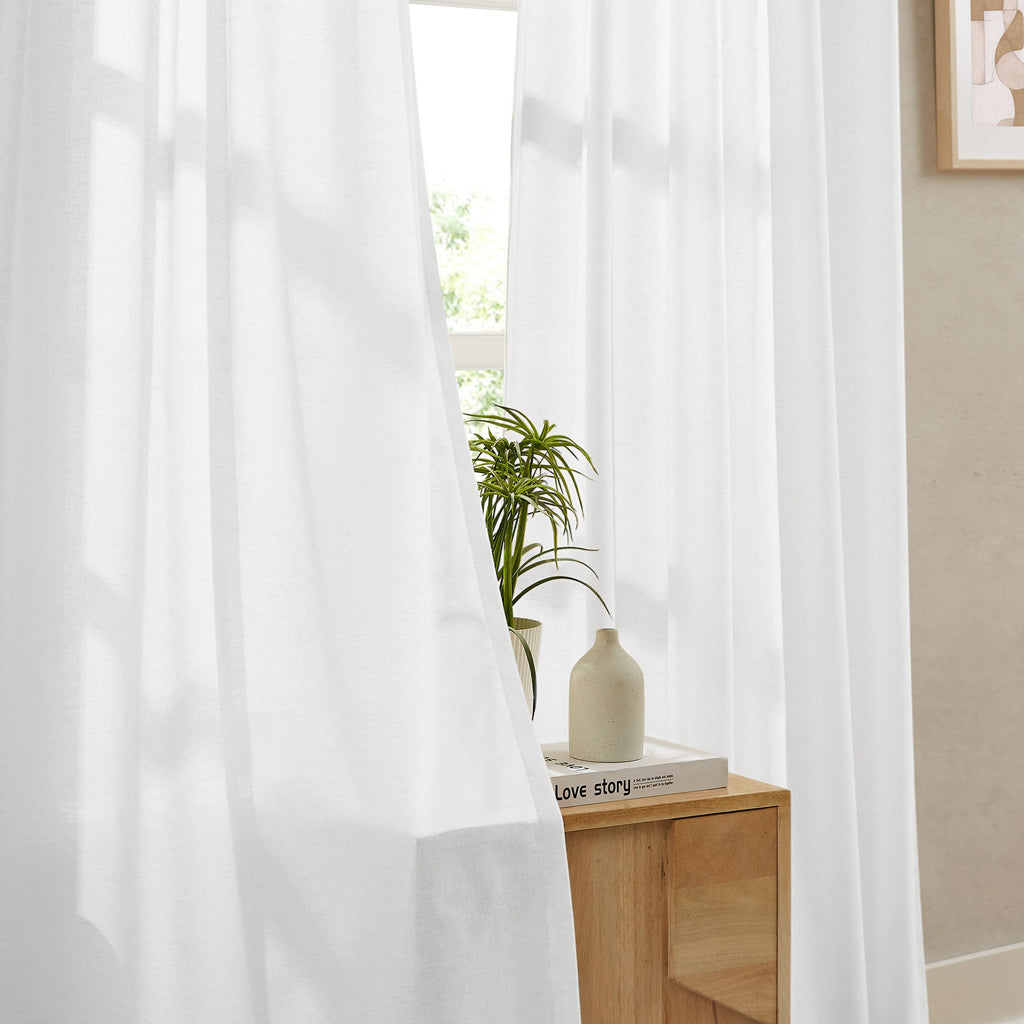 Elvonaeoly Cotton Linen Semi Sheer Curtains