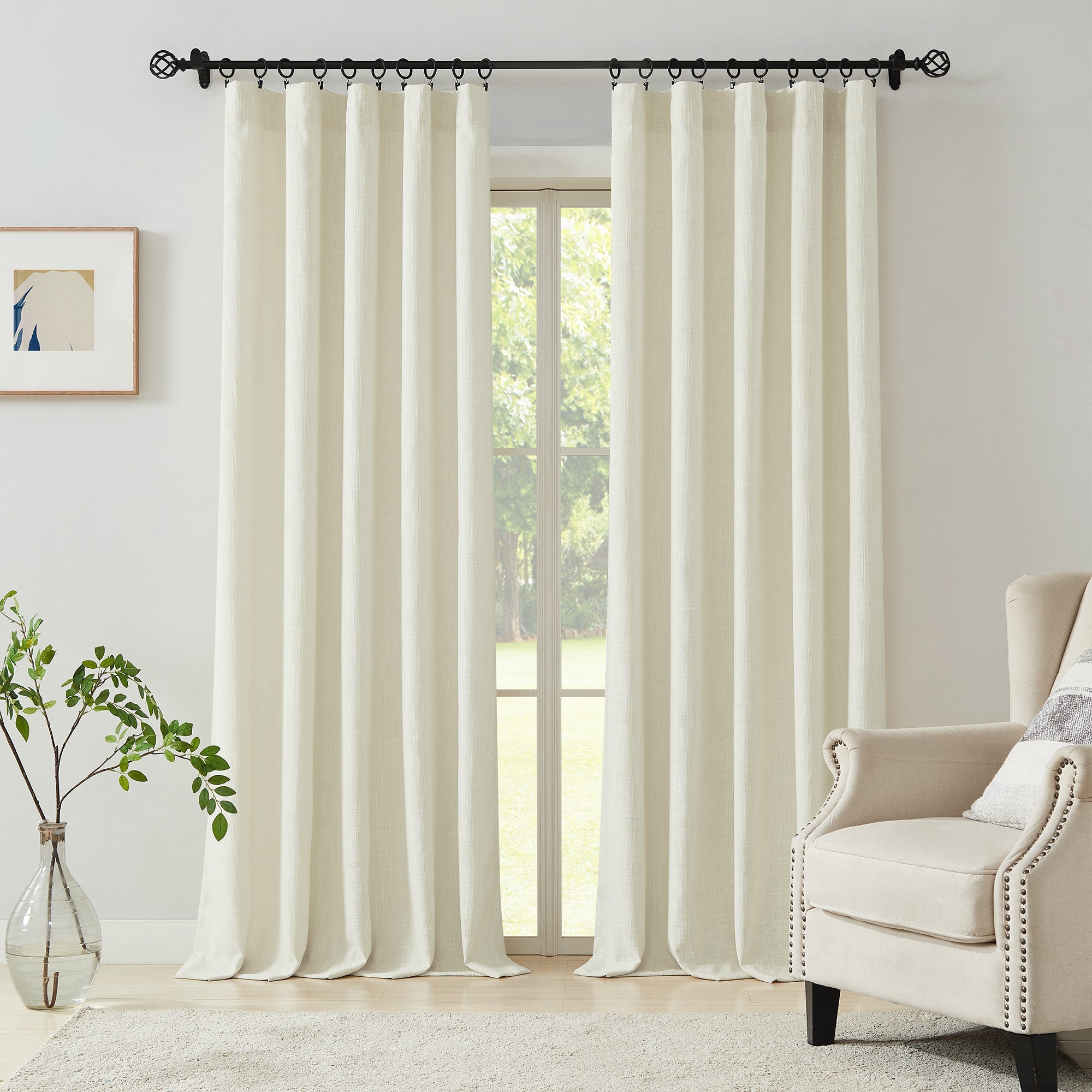 Elvonaeoly Cotton Blend Linen Look Curtains