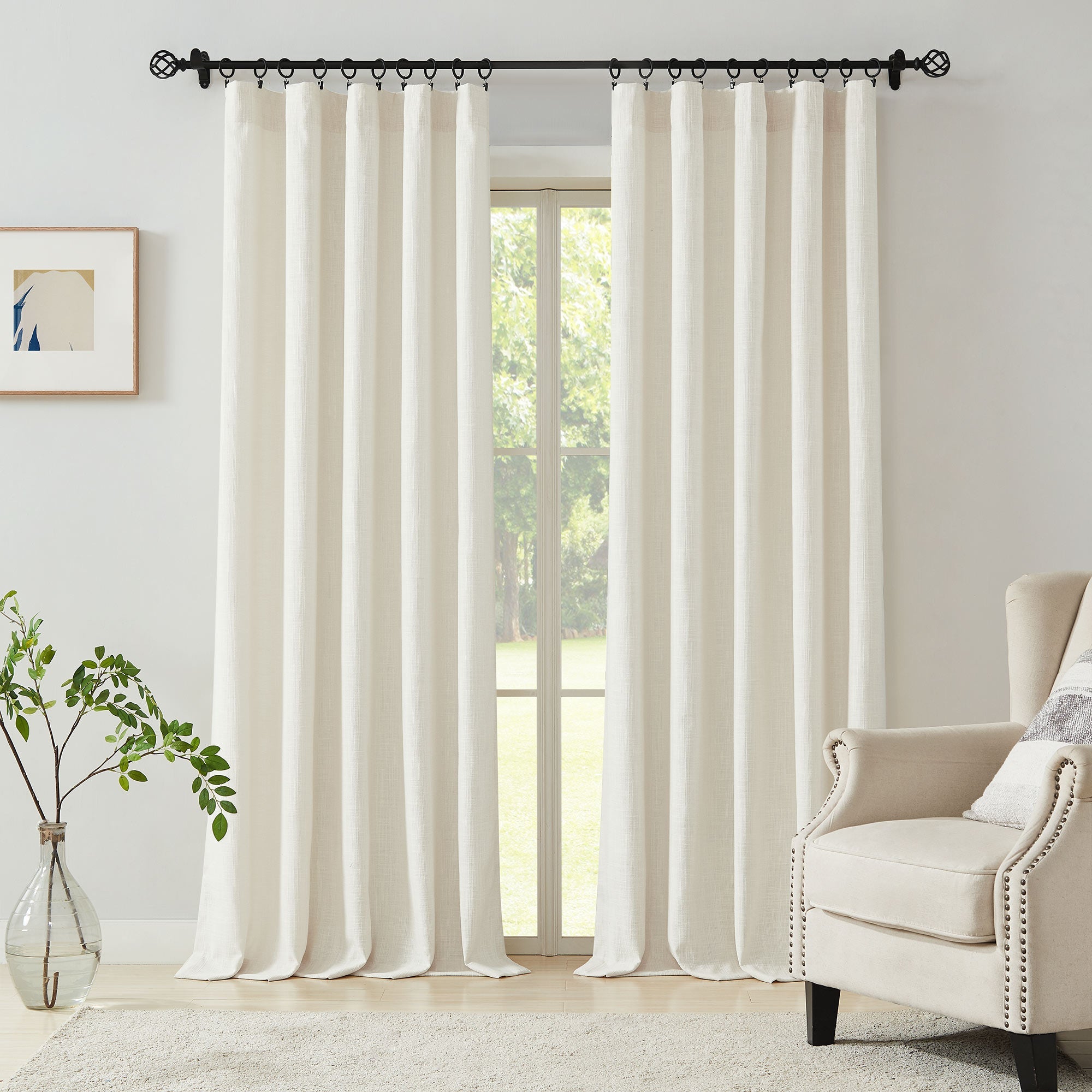 Elvonaeoly Cotton Blend Linen Look Curtains