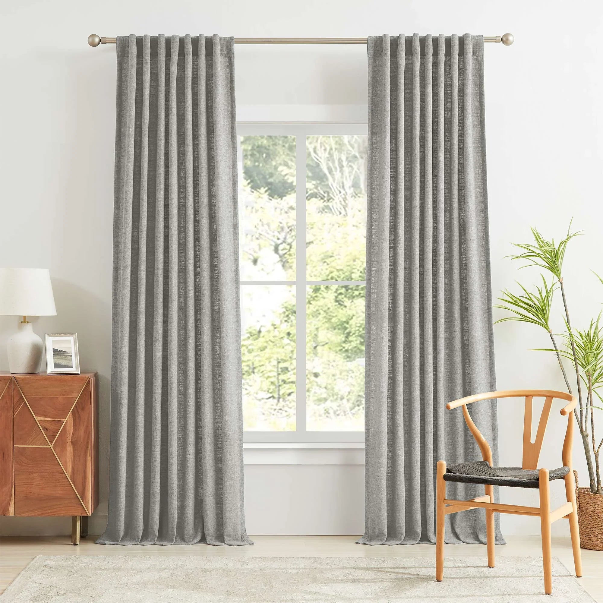 Elvonaeoly Cotton Blend Linen Look Curtains