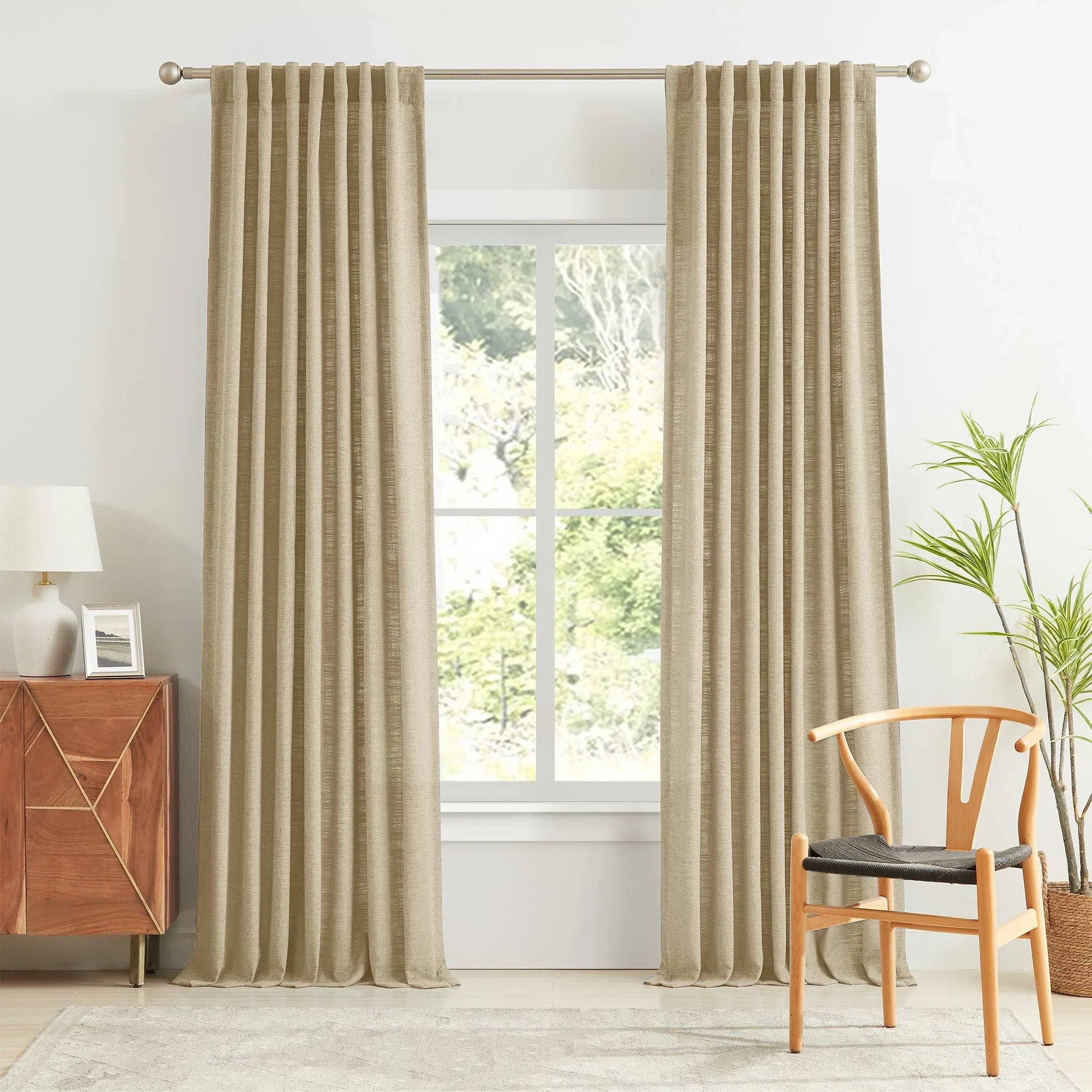 Elvonaeoly Cotton Blend Linen Look Curtains