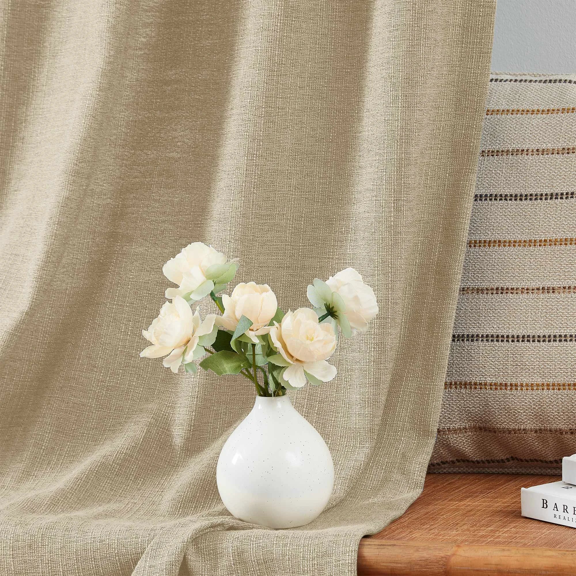 Elvonaeoly Cotton Blend Linen Look Curtains