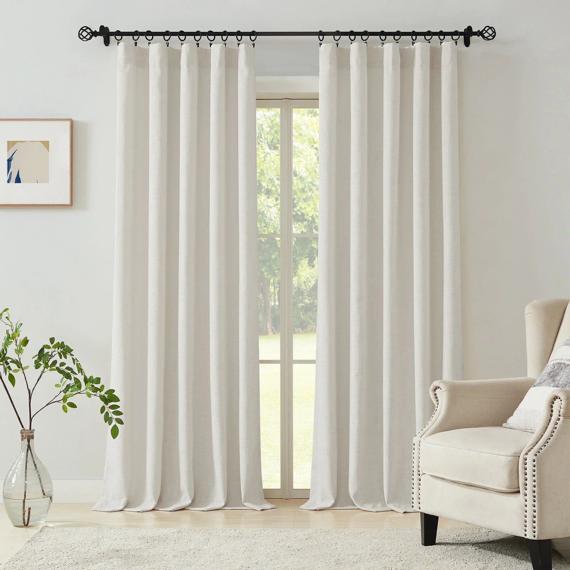 Elvonaeoly Cotton Blend Linen Look Curtains