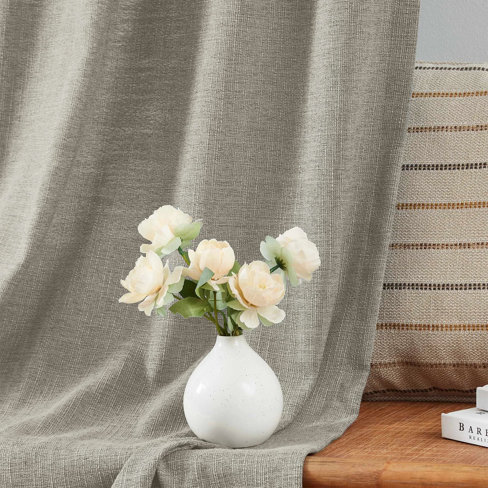 Elvonaeoly Cotton Blend Linen Look Curtains