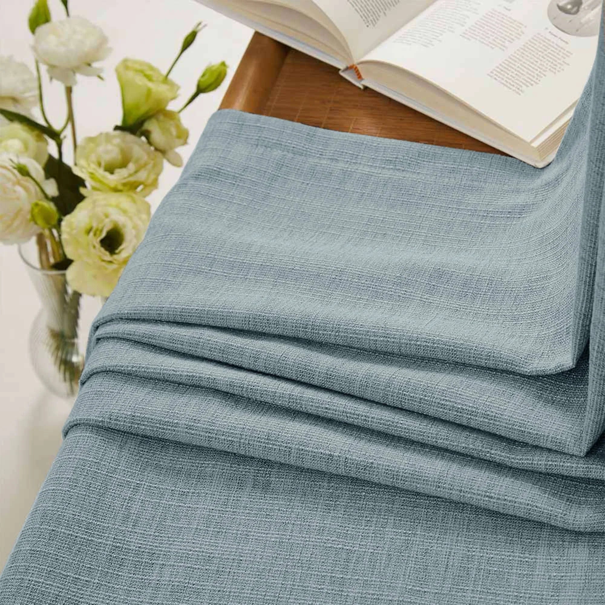 Elvonaeoly Cotton Blend Linen Look Curtains