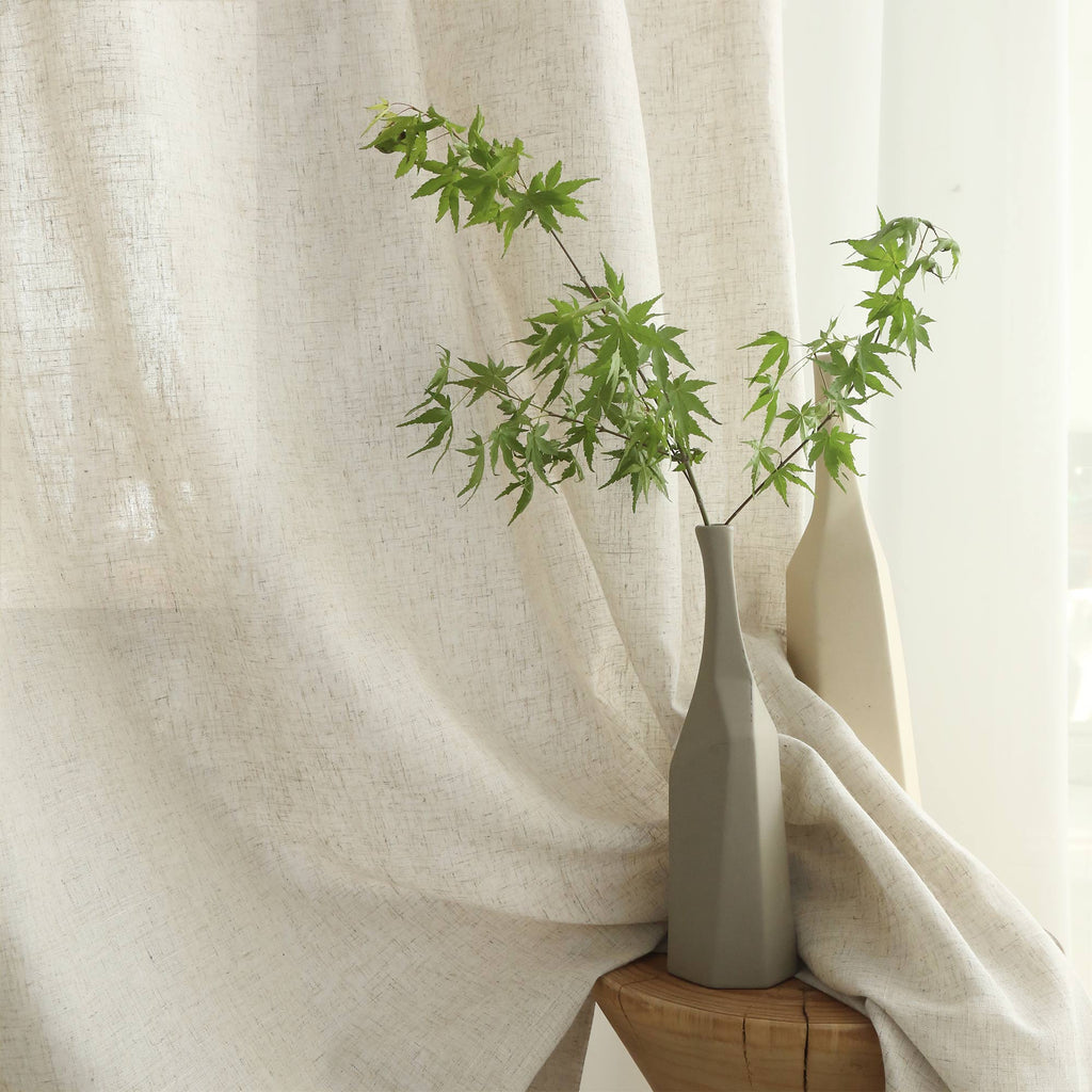 Elvonaeoly Linen Semi Sheer Curtains